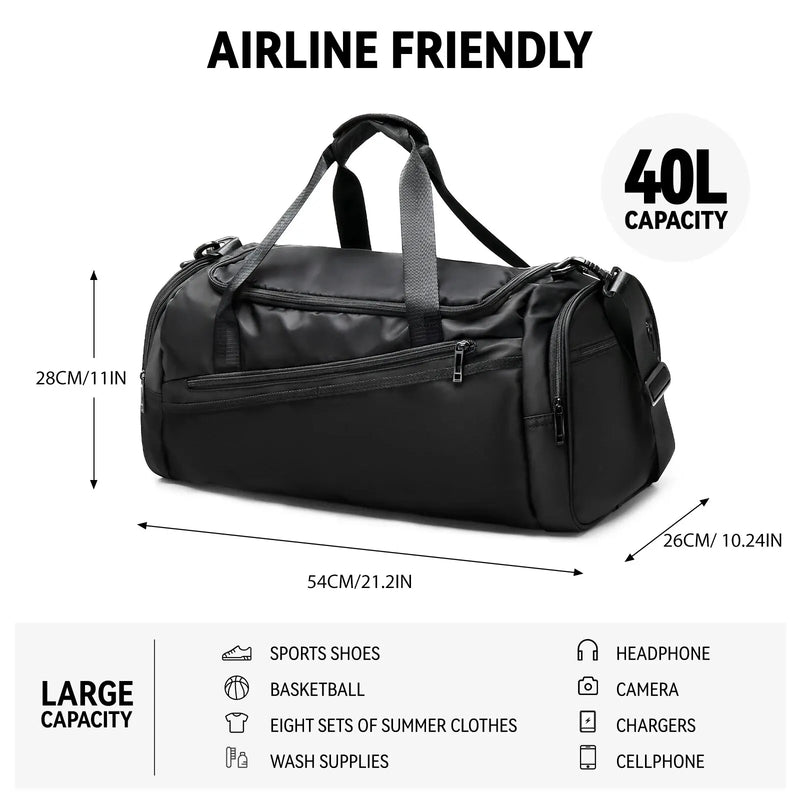 Sports Gym Bag Travel Duffel Bag with Shoes Compartment for Men Women 40L Lightweight Foldable Duffel Bag Workout Bag