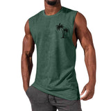 Coconut Tree Embroidery Vest Summer Beach Tank Tops Workout Muscle Men Sports Fitness T-Shirt