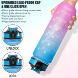 Motivational Tritan Reusable Water Bottle 32Oz with Flip Top, Straw & Time Marker, BPA Free, Black+White
