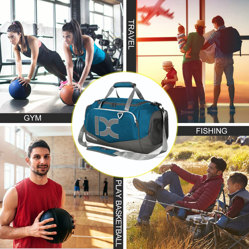 Sports Gym Bag， Travel Duffel Bag with Dry Wet Pocket and Shoe Compartmentfor Women and Men，40L/55L Fitness Waterproof Weekender Bag for Swim Sports Travel Working Out (Blue Gray, 40L)