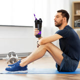Protein Shaker Bottle - Sports Water Bottle - Non Slip 3 Layer Twist off 3Oz Cups with Pill Tray - Leak Proof Shake Bottle Mixer- Protein Powder 16 Oz Shake Cup with Storage Purple