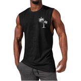 Coconut Tree Embroidery Vest Summer Beach Tank Tops Workout Muscle Men Sports Fitness T-Shirt