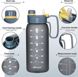Half Gallon 64Oz Water Bottle | Reusable Tritan Plastic Water Jug | with Straw Lid & Motivational Measurement Marker | Hiking Fitness