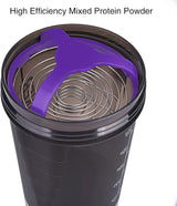 Protein Shaker Bottle - Sports Water Bottle - Non Slip 3 Layer Twist off 3Oz Cups with Pill Tray - Leak Proof Shake Bottle Mixer- Protein Powder 16 Oz Shake Cup with Storage Purple