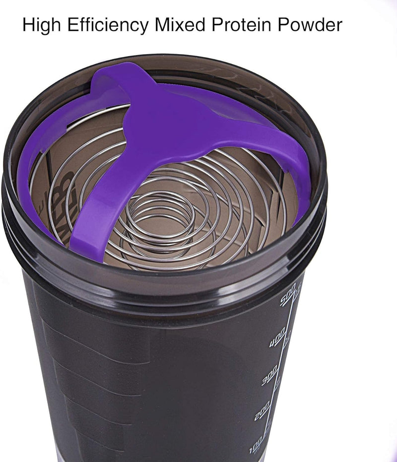 Protein Shaker Bottle - Sports Water Bottle - Non Slip 3 Layer Twist off 3Oz Cups with Pill Tray - Leak Proof Shake Bottle Mixer- Protein Powder 16 Oz Shake Cup with Storage Purple