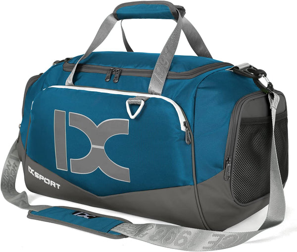 Sports Gym Bag， Travel Duffel Bag with Dry Wet Pocket and Shoe Compartmentfor Women and Men，40L/55L Fitness Waterproof Weekender Bag for Swim Sports Travel Working Out (Blue Gray, 40L)