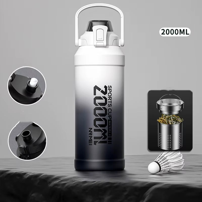 2L Thermal Water Bottle Insulated Mug Vacuum Tea Water Bottle Stainless Steel Coffee Bottle Portable Fitness Water Bottle