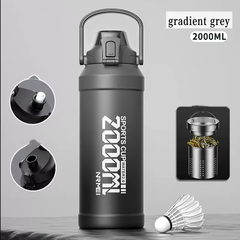 2L Thermal Water Bottle Insulated Mug Vacuum Tea Water Bottle Stainless Steel Coffee Bottle Portable Fitness Water Bottle