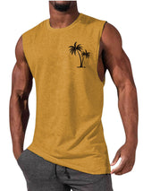 Coconut Tree Embroidery Vest Summer Beach Tank Tops Workout Muscle Men Sports Fitness T-Shirt