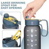 Half Gallon 64Oz Water Bottle | Reusable Tritan Plastic Water Jug | with Straw Lid & Motivational Measurement Marker | Hiking Fitness