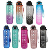 Motivational Tritan Reusable Water Bottle 32Oz with Flip Top, Straw & Time Marker, BPA Free, Black+White