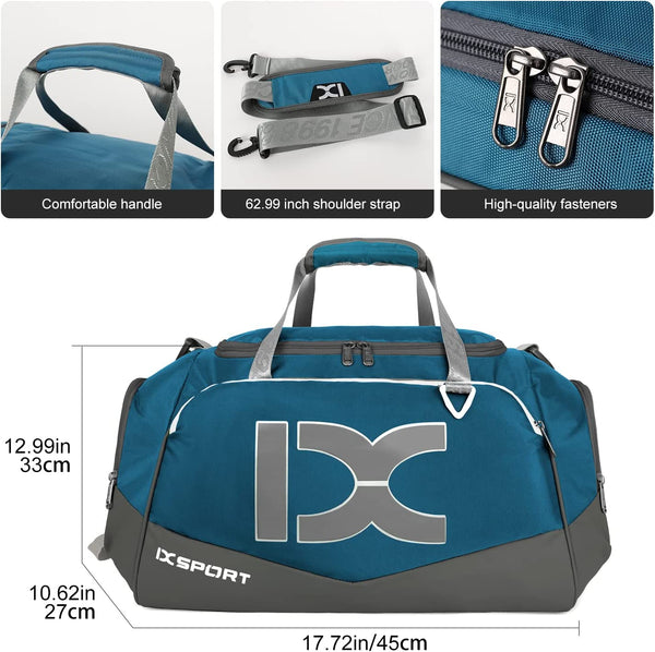 Sports Gym Bag， Travel Duffel Bag with Dry Wet Pocket and Shoe Compartmentfor Women and Men，40L/55L Fitness Waterproof Weekender Bag for Swim Sports Travel Working Out (Blue Gray, 40L)