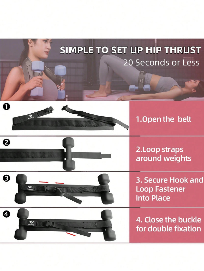 Kasifei 1Pc Black 10Cm Widened Hip Thrust Belt with Hip Pad, for Glute Bridge Exercise, Dumbbell/Kettlebell Squat, Lunge and Reverse Squat Gym Accessories, Sport, Gym, Home Exercise, Sport Accessories, Gym Accessories, Crossfit Accessories