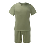 Men'S Short Sleeve T-Shirt and Shorts Set Sport Casual Crew Neck Muscle Sportswear 2 Piece Tracksuit Summer Outfits