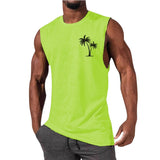 Coconut Tree Embroidery Vest Summer Beach Tank Tops Workout Muscle Men Sports Fitness T-Shirt