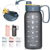 Half Gallon 64Oz Water Bottle | Reusable Tritan Plastic Water Jug | with Straw Lid & Motivational Measurement Marker | Hiking Fitness